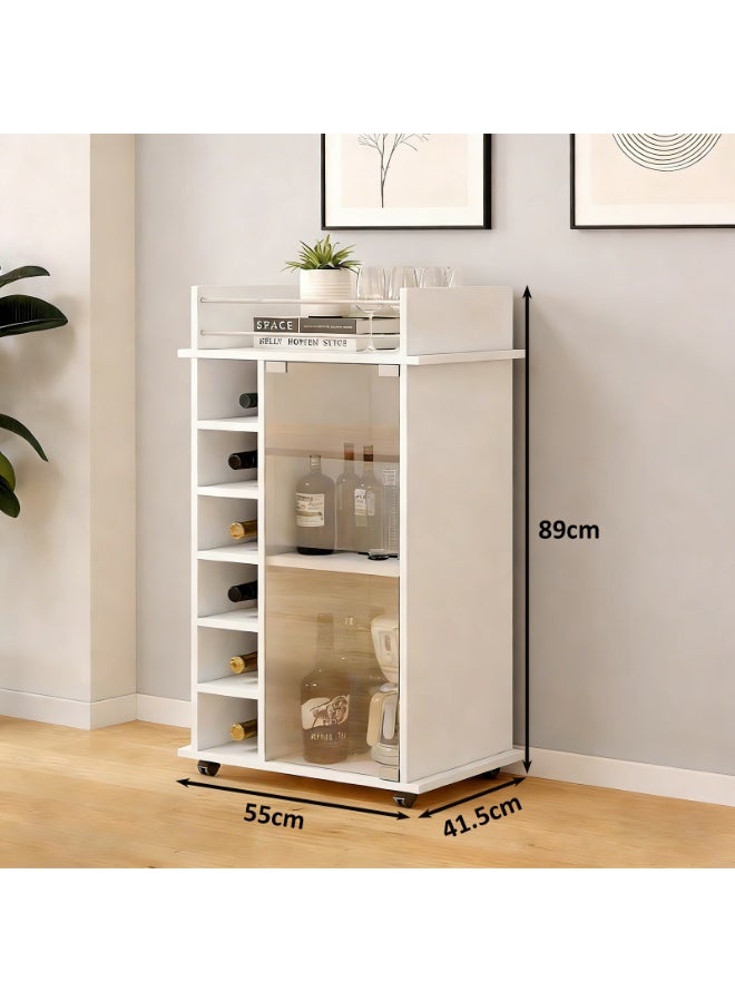 YY-ريشير خزانة نبيذ متنقلة، خزانة بار بباب شفاف وأرفف، خزانة تخزين بعجلات لغرفة الطعام أو المطبخ أو غرفة المعيشة - Image 4